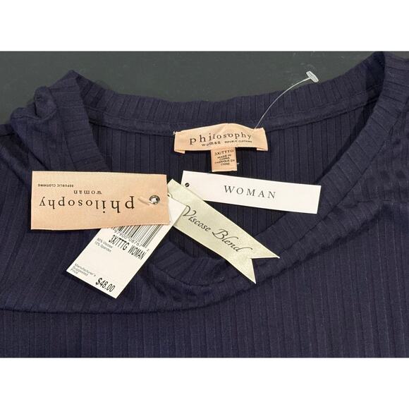 Philosophy Women's Navy Blue Ribbed Top - Size 3XL Plus - Picture 3 of 5